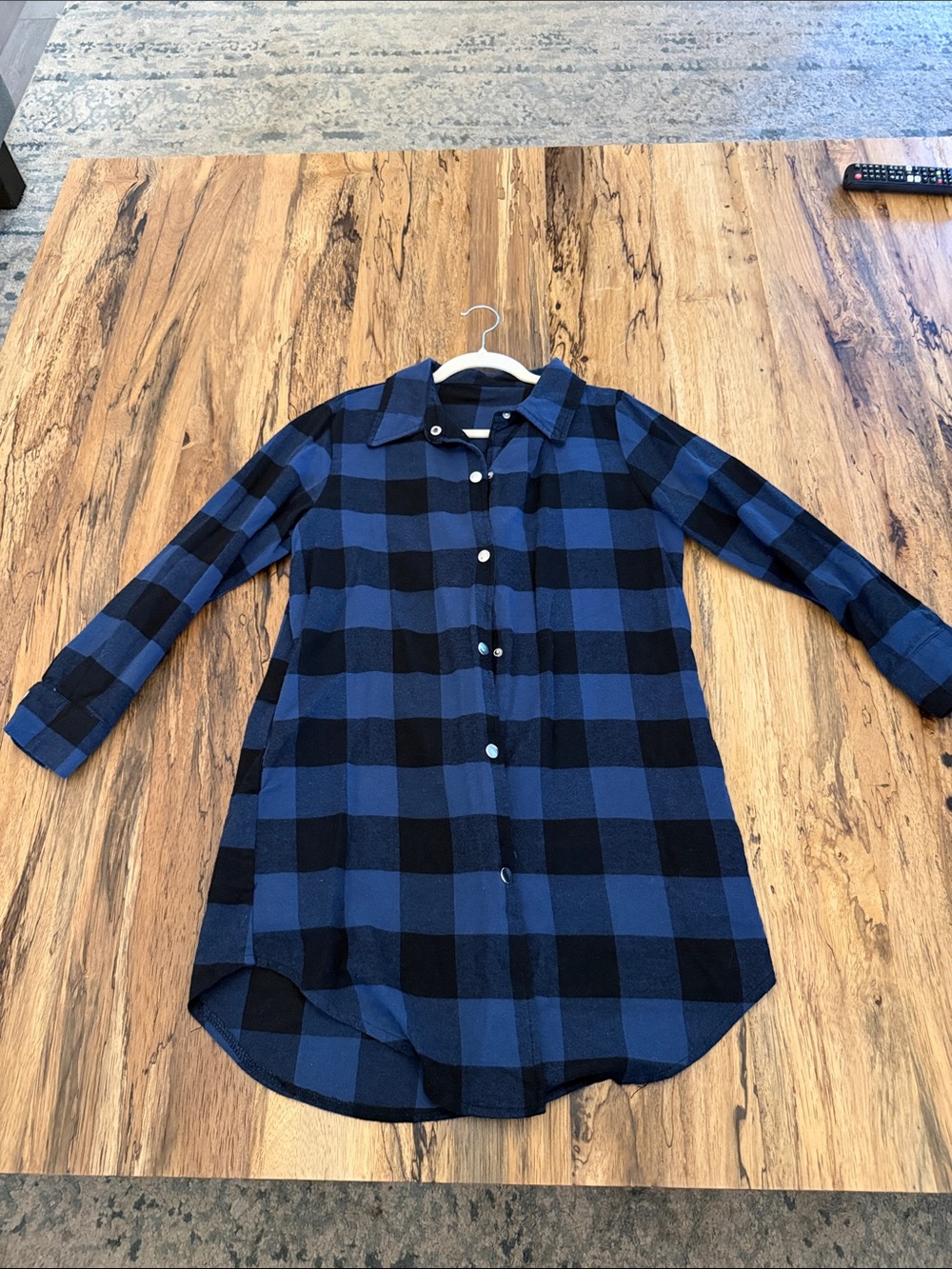 Blue and Black Buffalo Plaid Button-Down Tunic